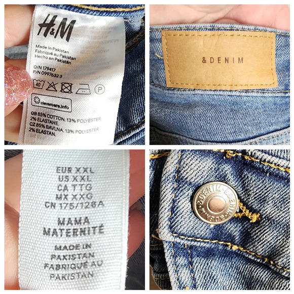 H&M Maternity Denim Overall Shorts Shortalls Women's size XXL Medium Wash - Picture 2 of 16